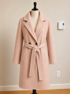 SOUP Belted Wool 49% Coat – Soft Blush Pink Korean Long Coat